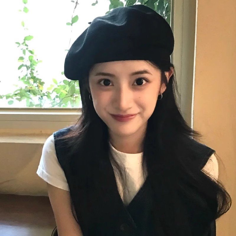 网红黑色贝雷帽女秋冬毛呢日系蓓蕾帽子显脸小ins英伦复古画家帽