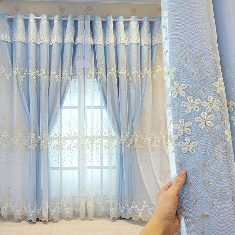 新款遮光窗帘纱一体双层绣花客厅卧室飘窗大气网红公主风成品定制