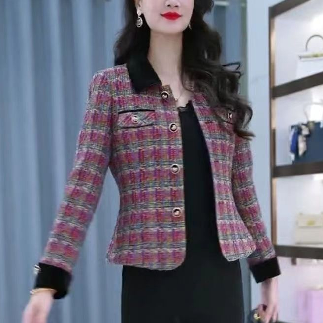 时尚拼接小香风外套春秋新款女士开衫显瘦气质优雅年轻妈妈上衣潮