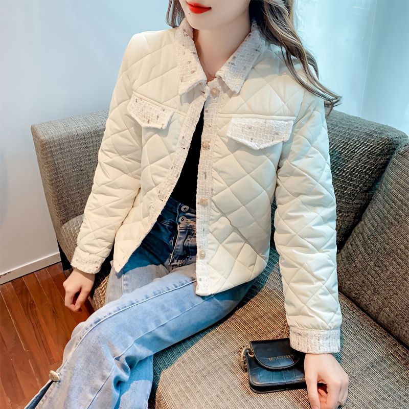 小香风短款棉服外套女秋冬新款韩版百搭高级感翻领棉衣潮小个子