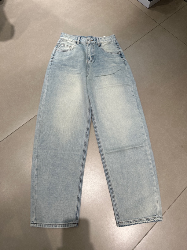 休闲百搭牛仔水洗阔版老爹裤女