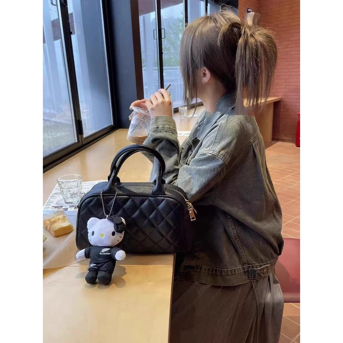 2024秋冬新款中古包保龄球包小香风菱格高级质感手提斜挎包包女