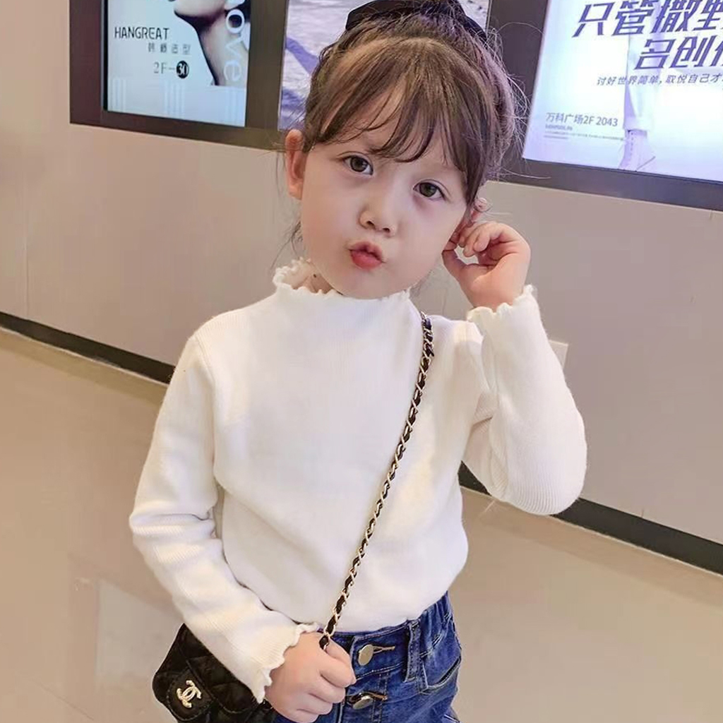 女童打底衫德绒春秋长袖T恤百搭女童宝宝纯色半高领韩版女孩小童