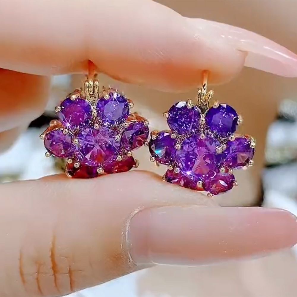 925银耳饰 s925银针耳饰高级感紫色双面花朵耳环时尚小众气质耳扣
