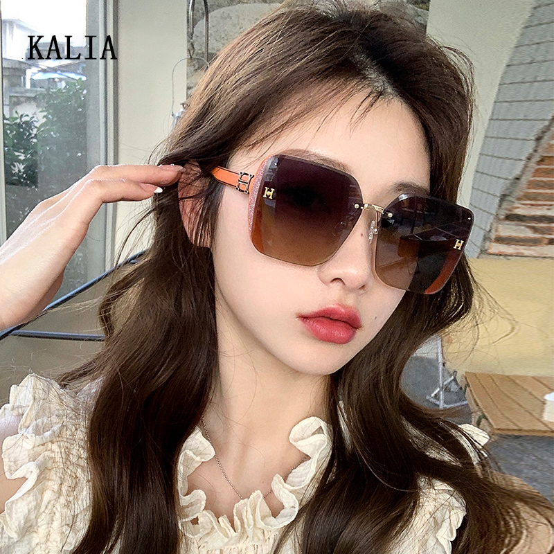 时尚无框切边墨镜女高级感韩版网红复古气质大框防紫外线太阳镜