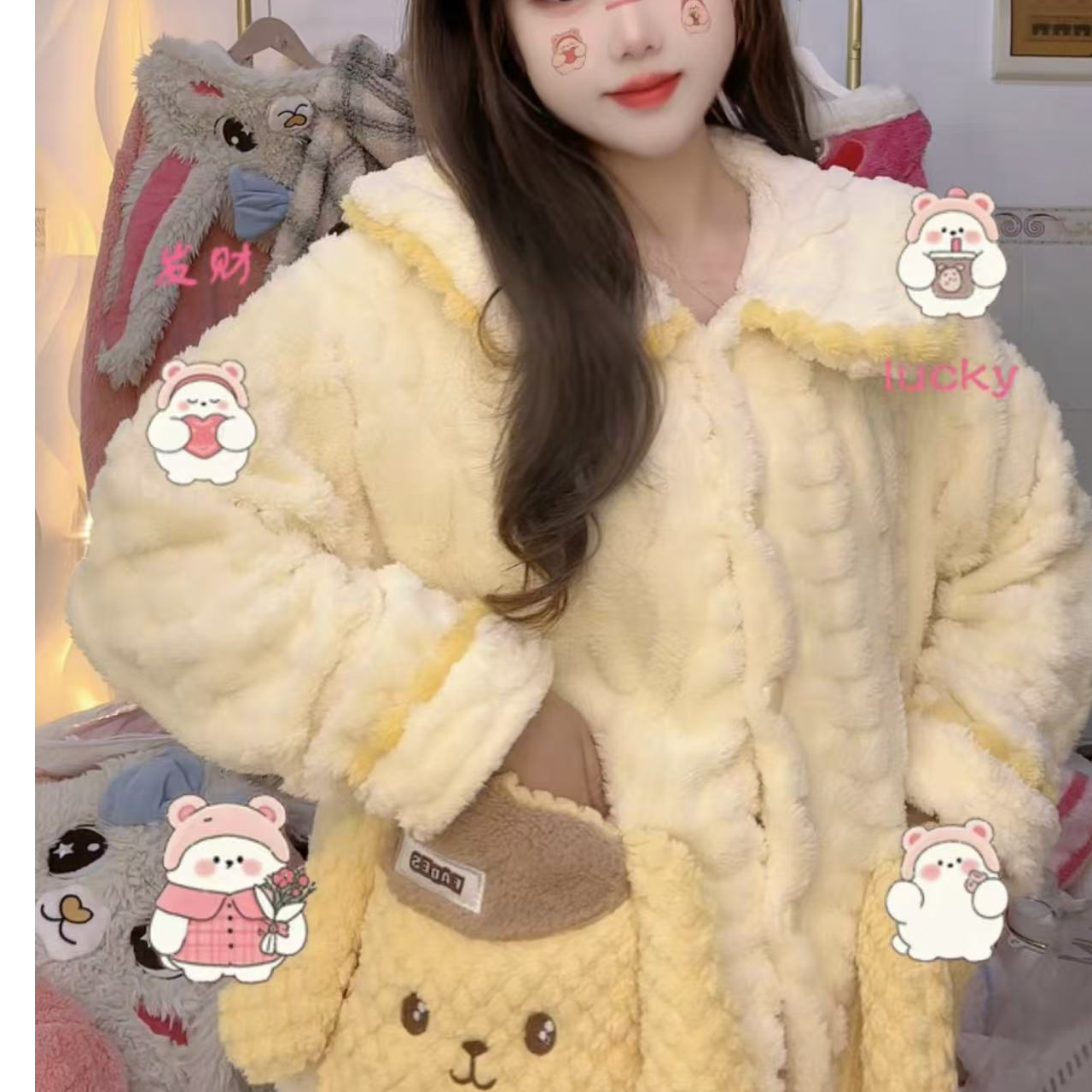 绒款睡衣少女款式加绒毛绒毛绒卡通冬季