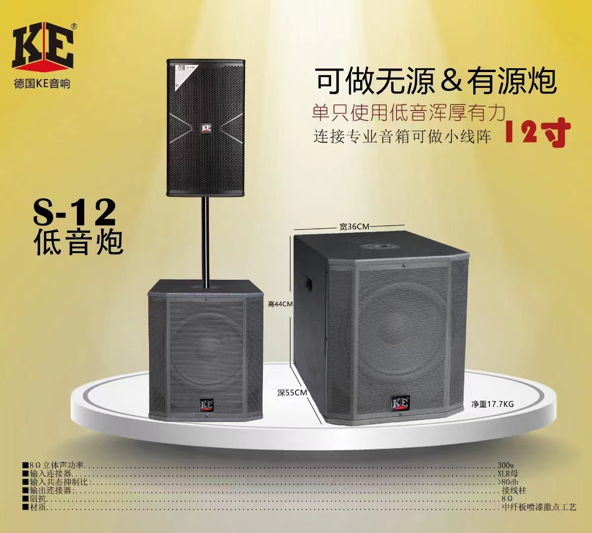 德国品牌中外合资KE12寸专业有源低音炮可以作为无源低音炮使用