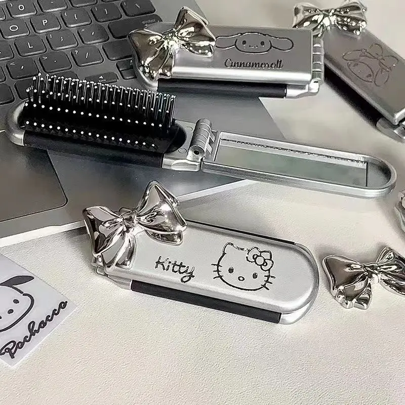 可爱三丽鸥折叠迷你气囊梳随手化妆镜梳子一体两用学生女便携镜梳