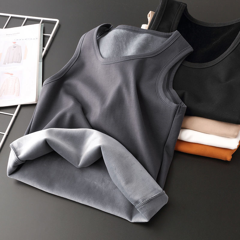 体绒加绒加厚保暖背心男修身秋冬坎肩无袖T恤马夹内穿打底马甲I