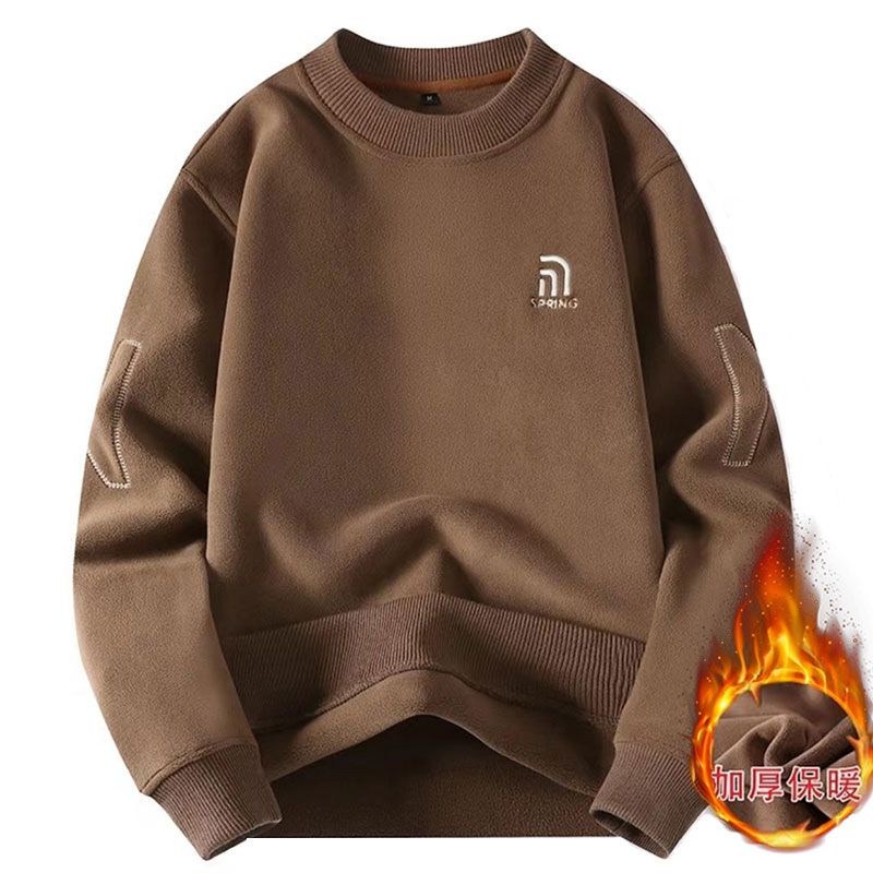 高克重双面奥粒绒卫衣男袖标打底衫加绒加厚保暖外套衣服长袖T恤