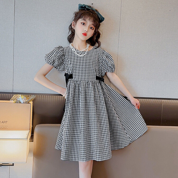 女童格子连衣裙夏季新款洋气女孩韩版时髦夏装网红中大童公主裙子