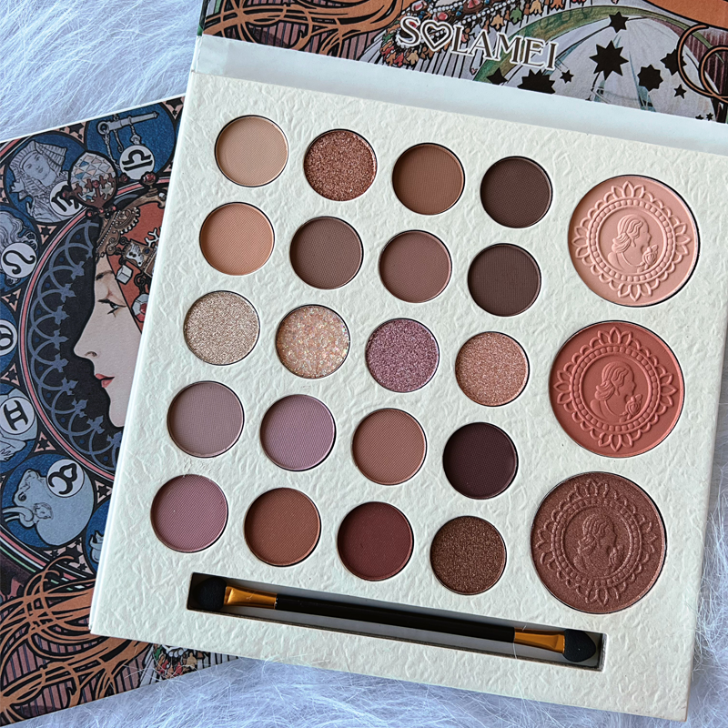 【一盘23色】沙滩热恋眼影盘珠光哑光腮红一盘多用带眼影刷大地色