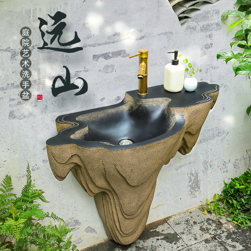 新中式洗手池阳台露台创意立柱洗手盆室外花园庭院洗手台盆洗脸盆