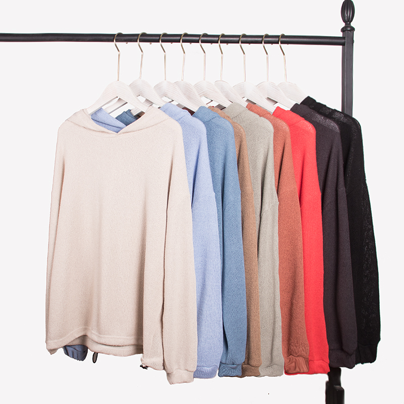 时尚舒适的连帽针织衫针织休闲底边抽绳连帽1195随机发不是图片款