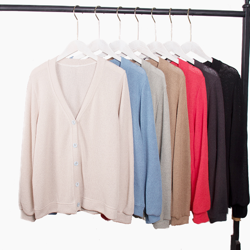 V领开衫毛衣长袖针织衫纯色上衣时尚4002随机发不是图片款