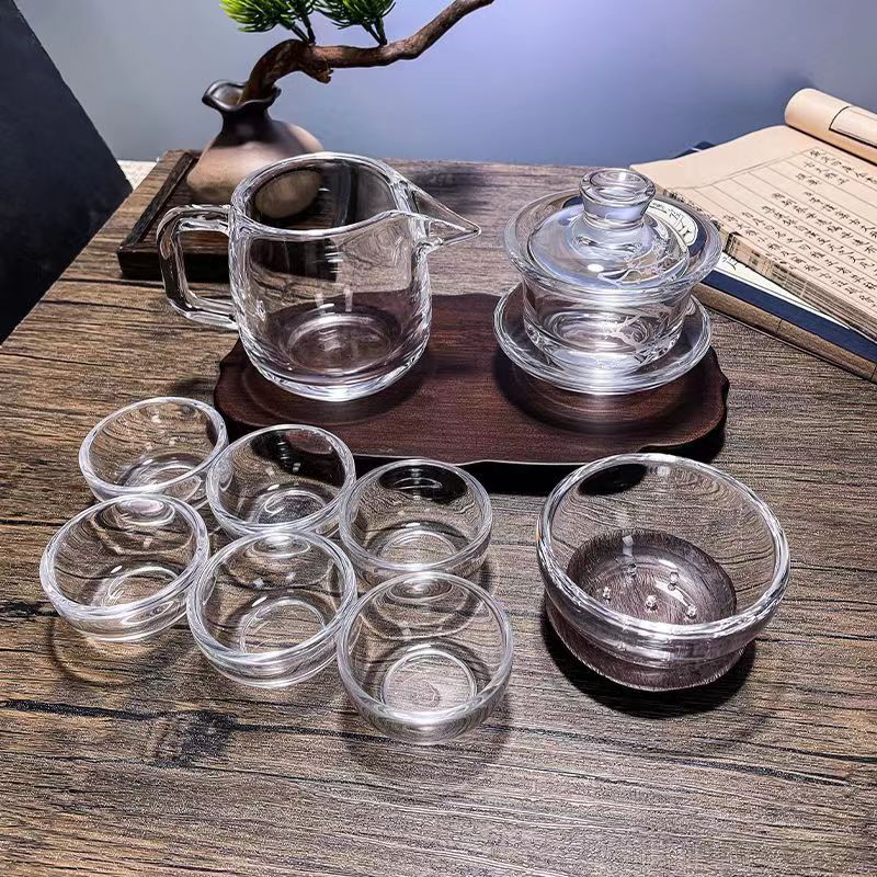 纯手工制作水晶透明茶具套装住家用加厚过滤