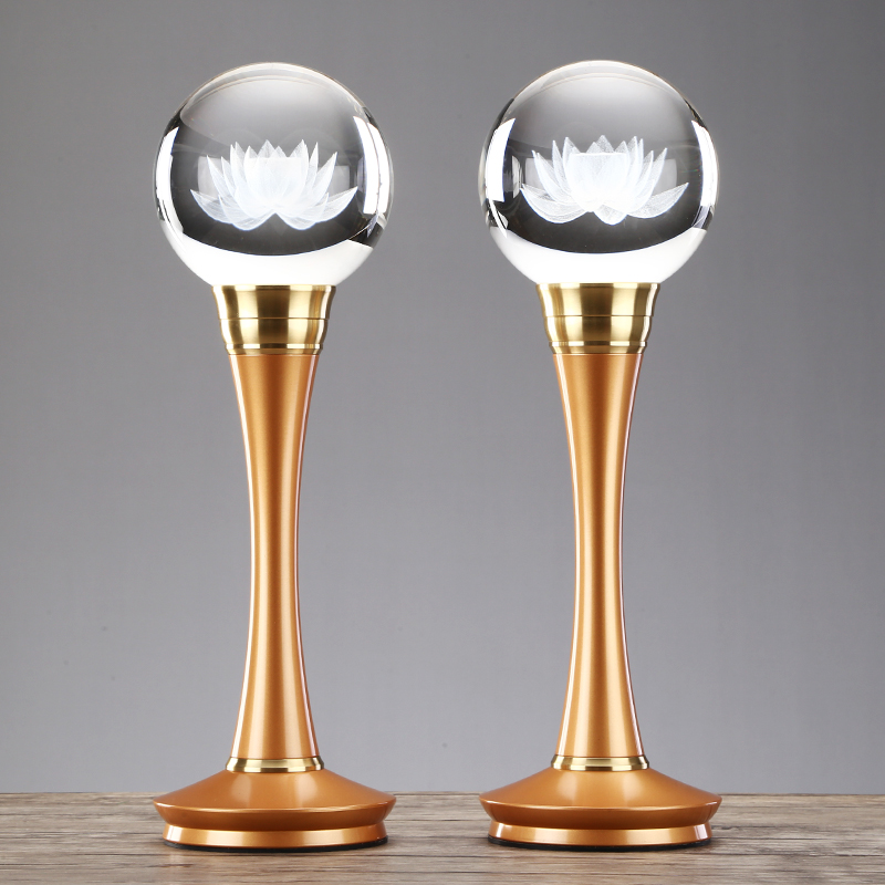 圆通发光莲花灯水晶球灯单色渐变家用荷花灯客厅中式创意装饰灯