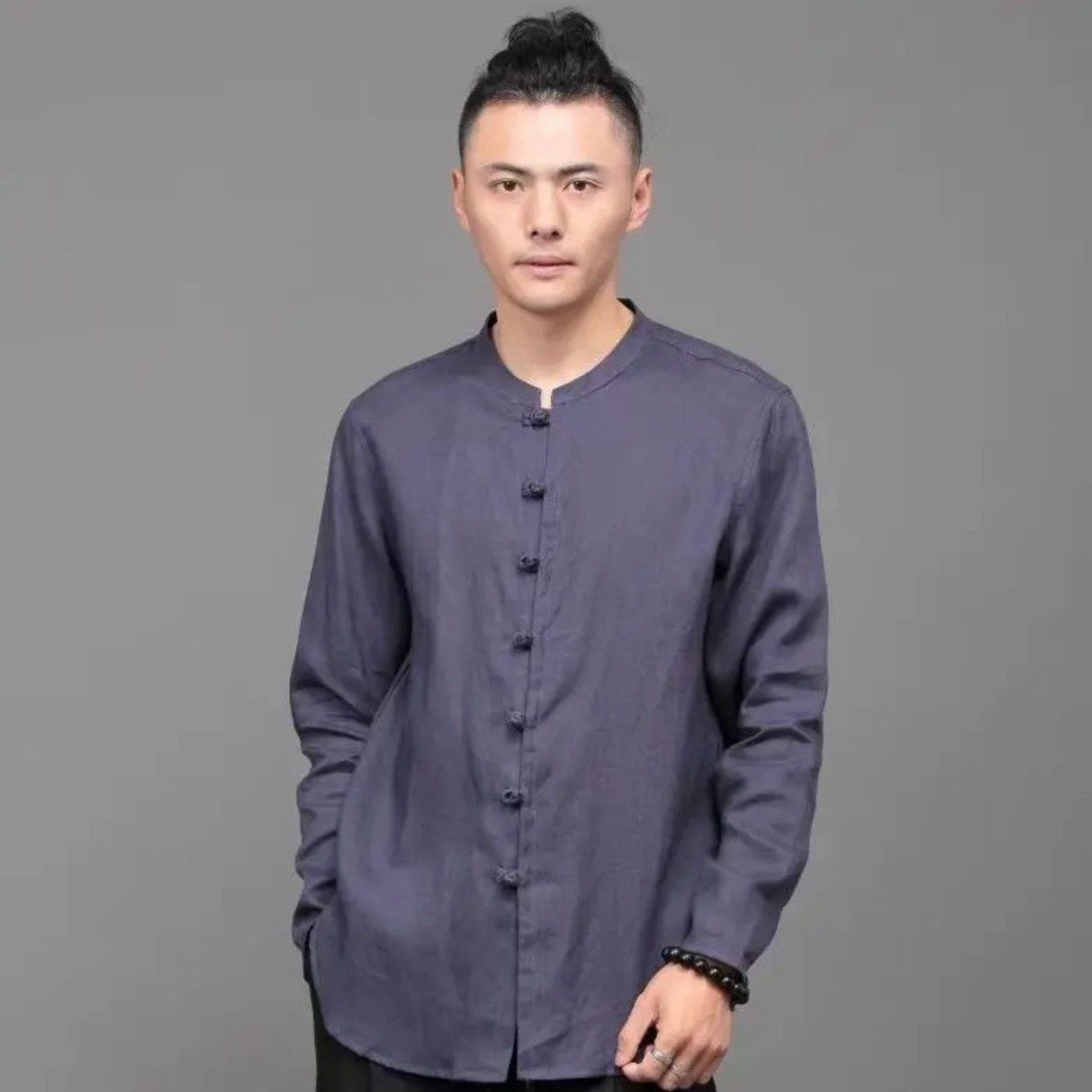 中国风男士春秋款亚麻面料衬衫