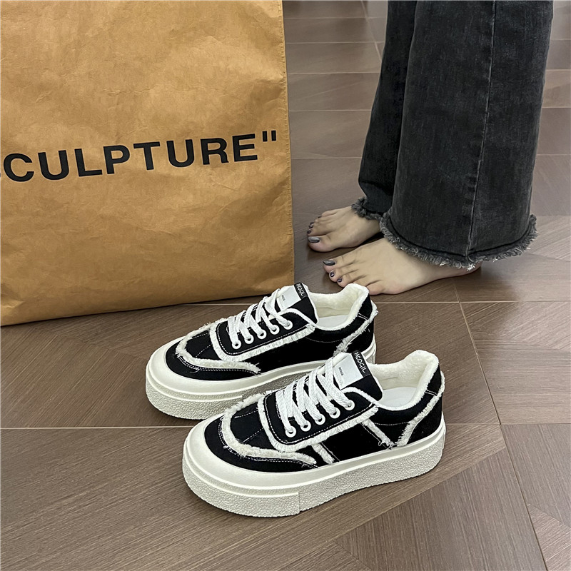 2024春季新款秋冬加棉加绒帆布鞋经典女鞋百搭低帮ins厚底小众