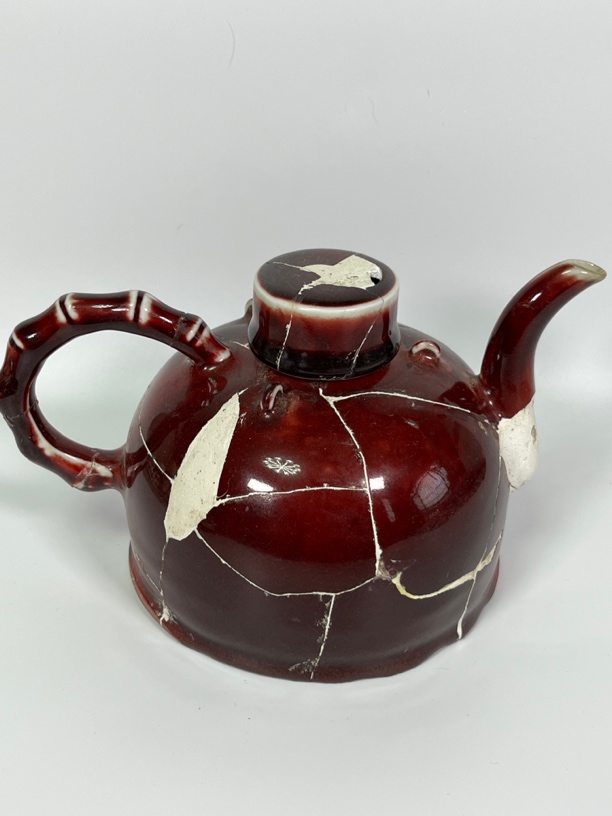 残件修复红釉茶壶