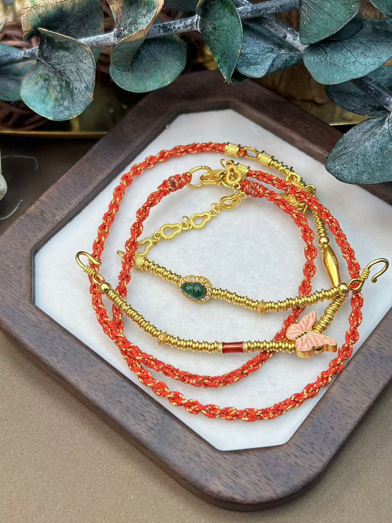 链子925银 84号-古法银镀金珐琅彩设计款盘缠福蝶项链-HJ017