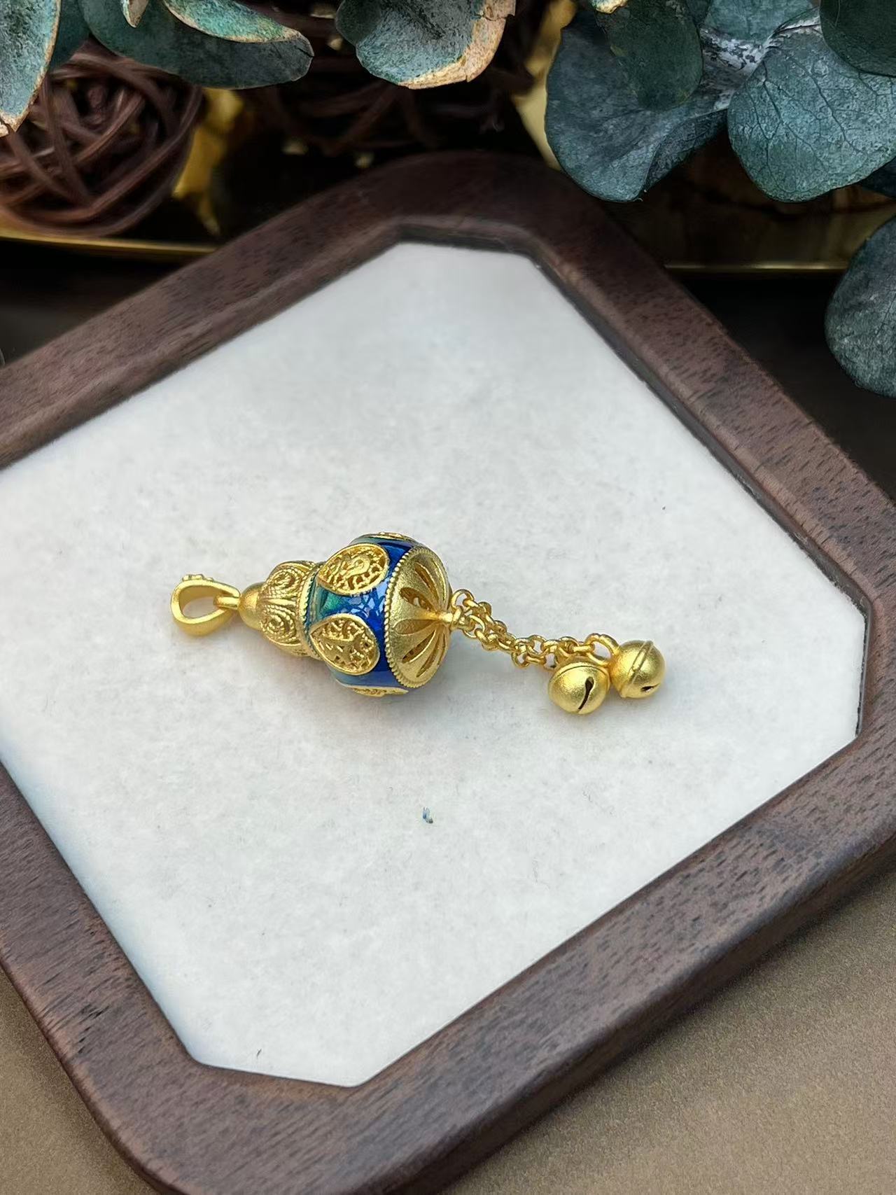 吊坠足银 93号-古法银镀金珐琅彩烧蓝六字真言葫芦吊坠-YY10501