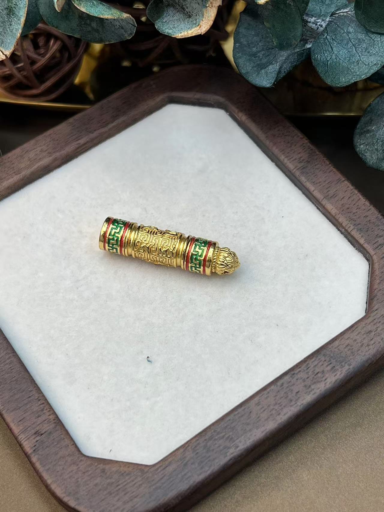 吊坠足银 78号-古法银镀金珐琅彩烧蓝工艺设计款六字真言柱