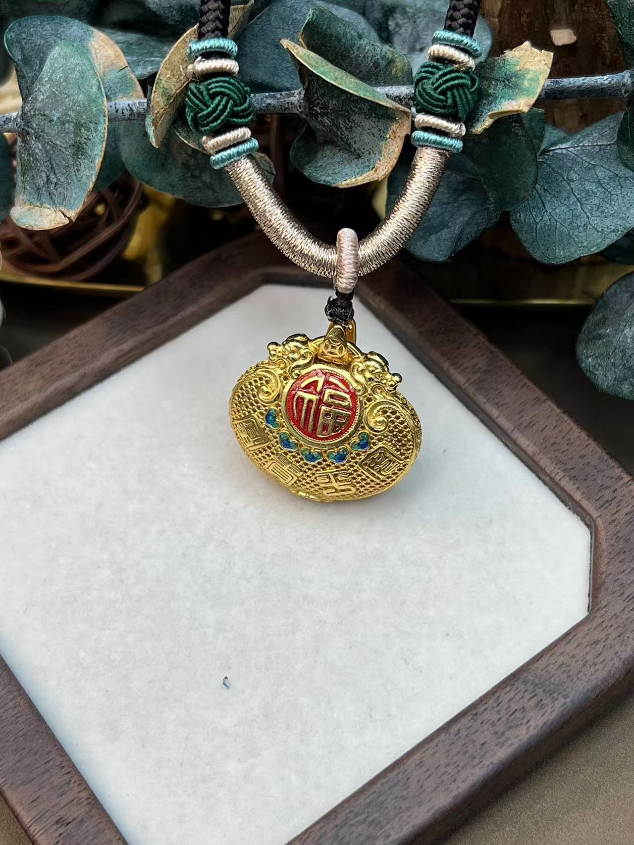 吊坠925银 65号-古法银镀金珐琅彩花丝大胖福吊坠-YY10367