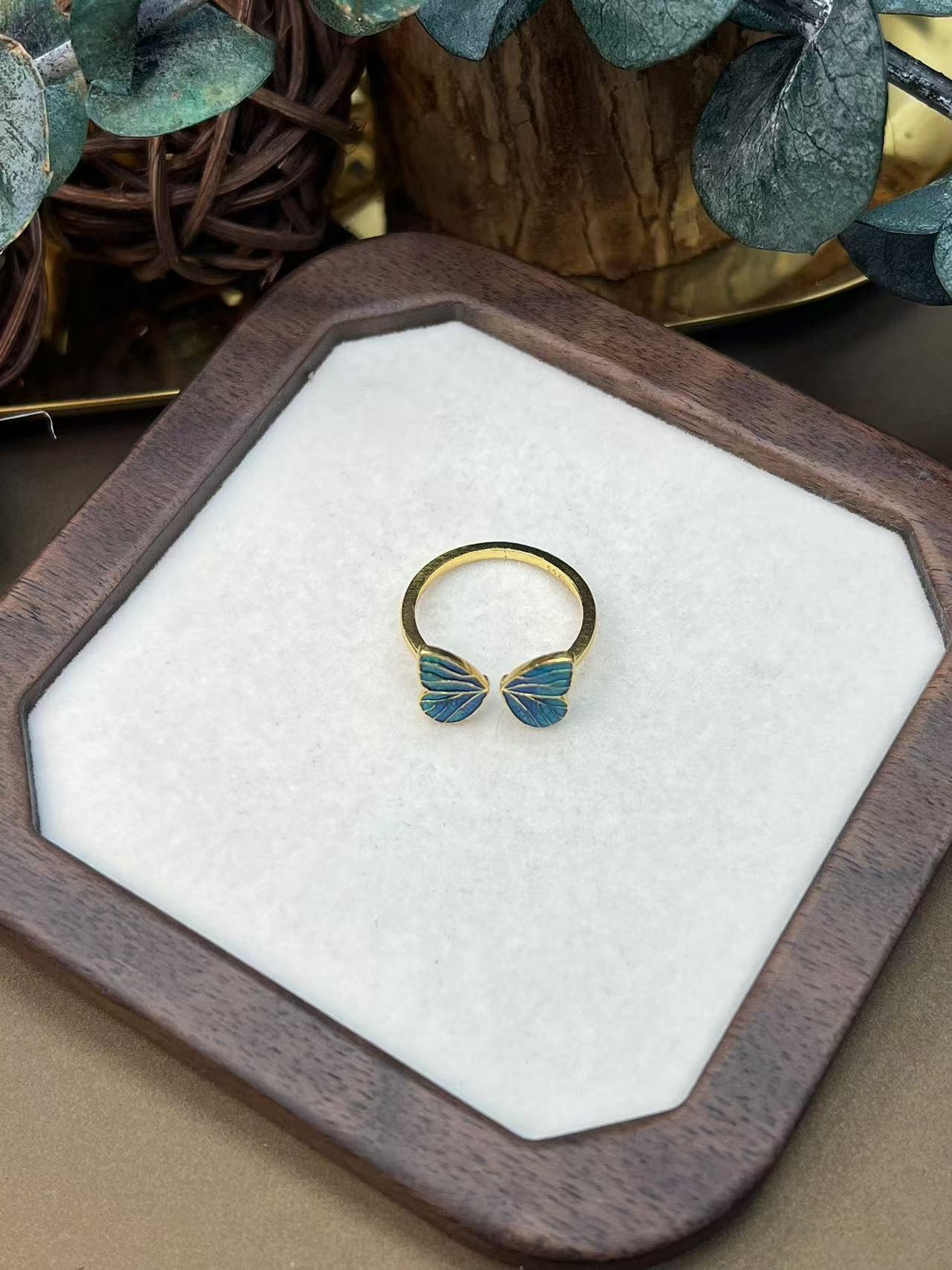 925银戒指 29号-珐琅彩古法银镀金蝴蝶款戒指百搭轻奢-YY10002