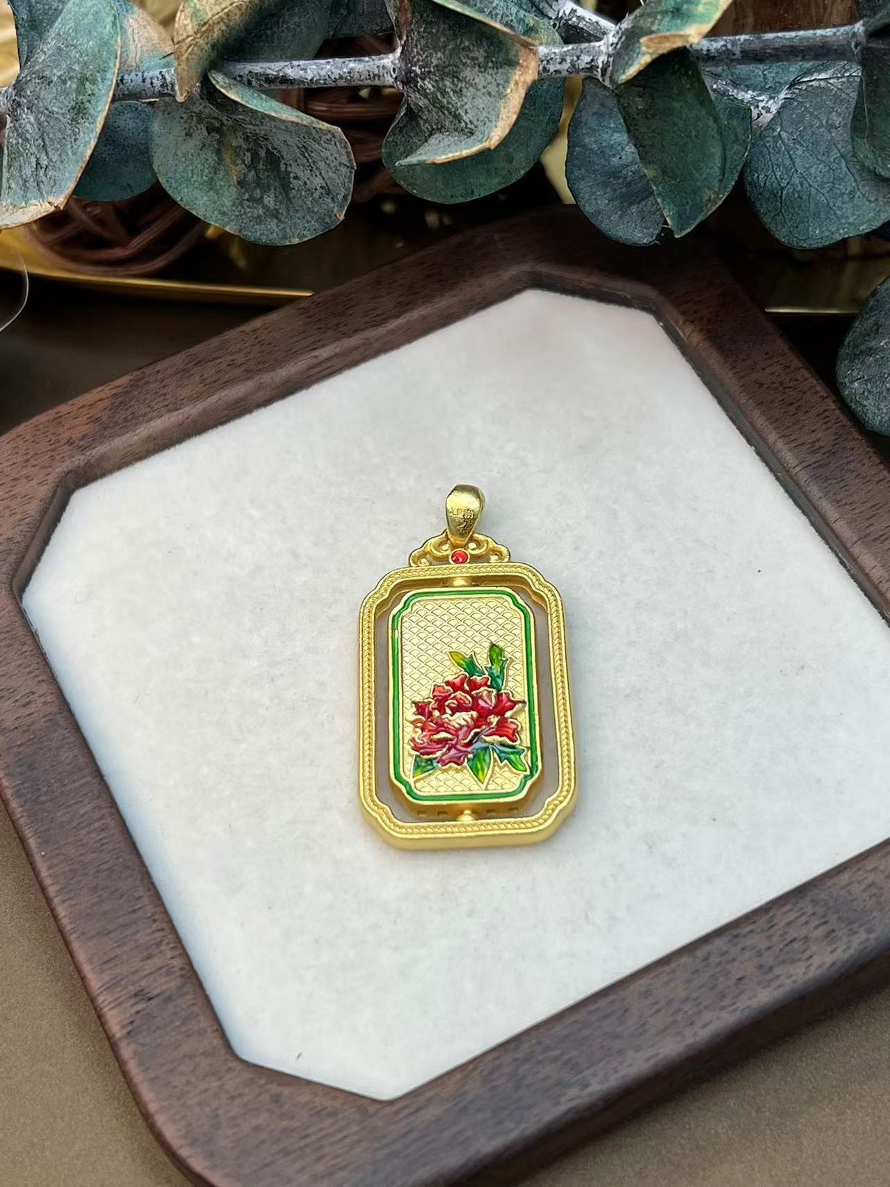 吊坠925银 67号-古法银镀金珐琅彩福满满花牌吊坠-YY10457