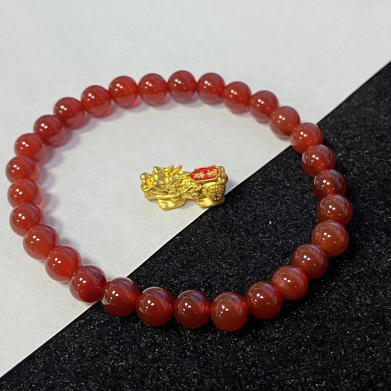 足金999烧蓝款式暴富貔貅穿玛 瑙手串百搭款（A246）