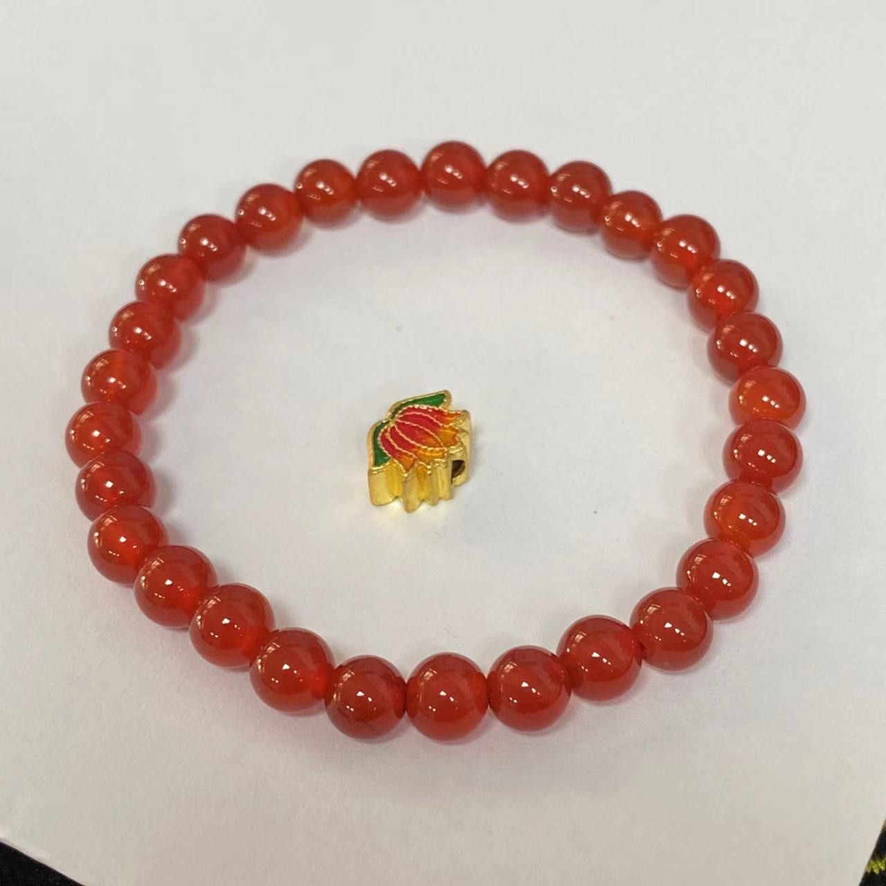 足金999烧蓝莲花玛 瑙手链@@A276