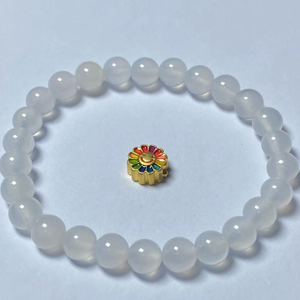 足金999太阳花玛 瑙手链白@@A309