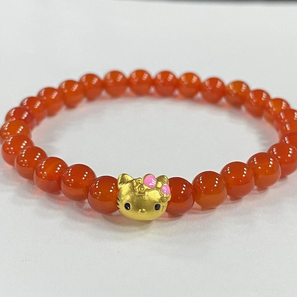 足金999 KT猫红色玛 瑙手串@@A294
