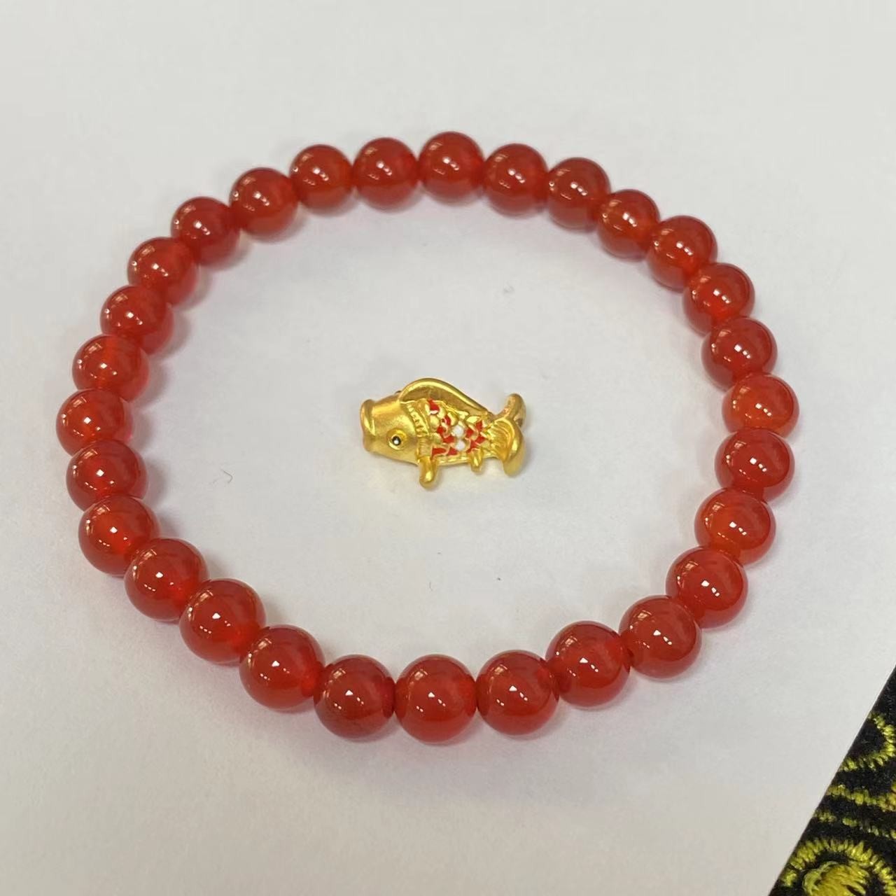 足金鼓鼓鲤鱼玛 瑙手链时尚@@A209