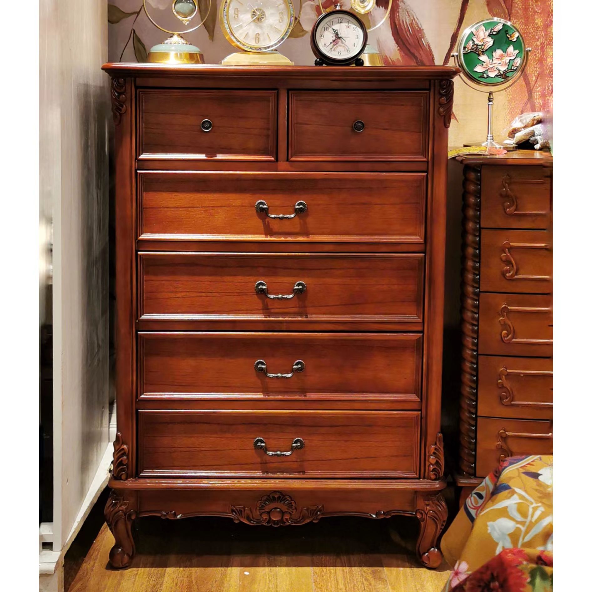 美式欧式复古实木储物柜五斗柜六斗柜抽屉式收纳柜客厅卧室多斗柜