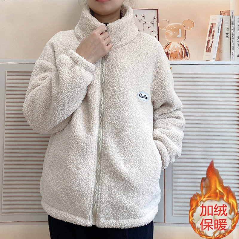 秋冬装加绒加厚一体绒外套休闲减龄洋气颗粒绒上衣羊羔绒保暖棉衣