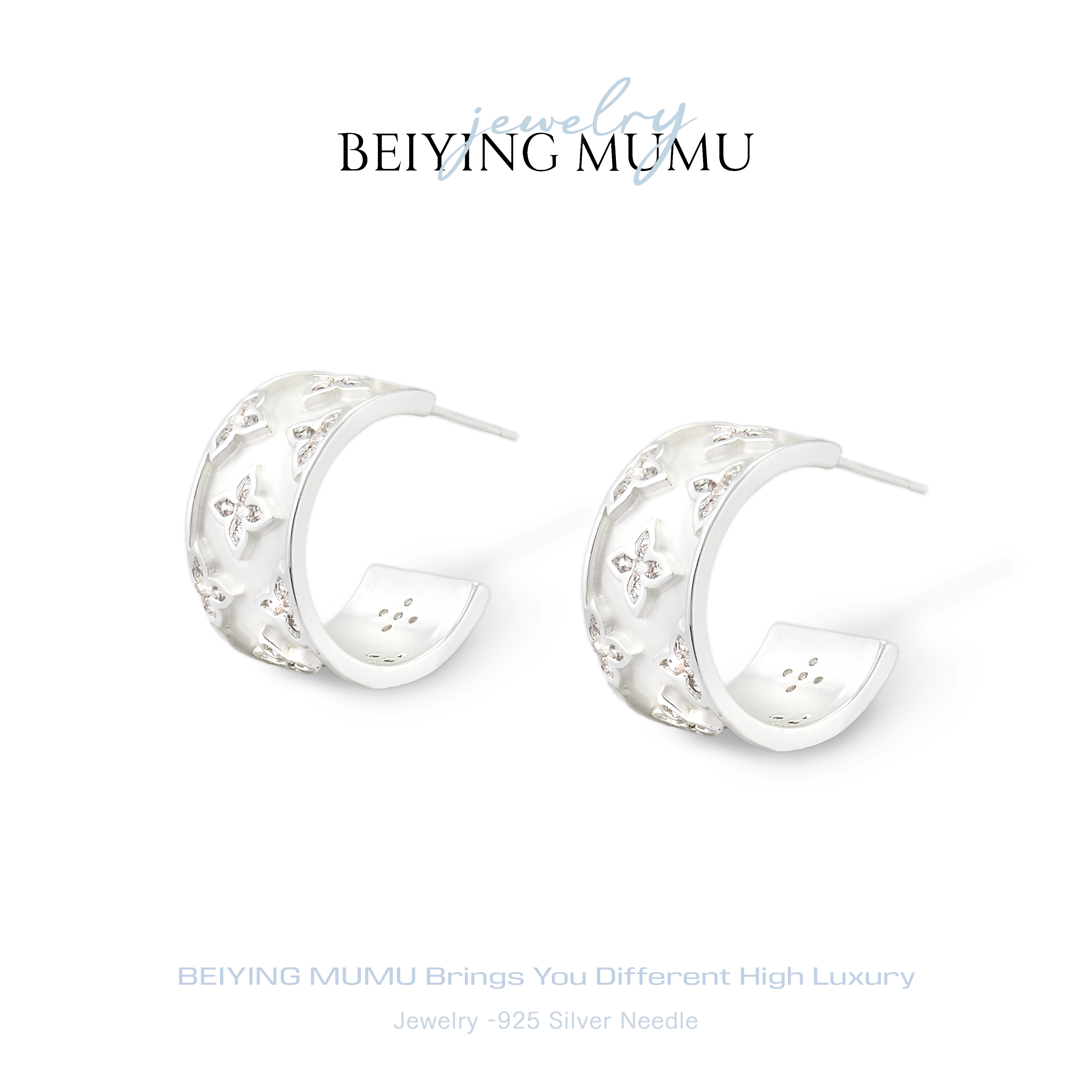 轻奢时尚百搭网红老花弧圈锆石耳钉EH3549