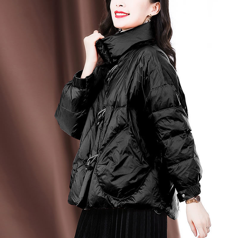 短款羽绒棉女20232冬装新款时尚牛角扣宽松复古立领时尚加女