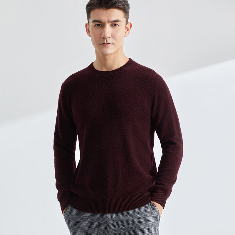 阿尔*巴斯小山羊绒100长袖纯山羊绒男士圆领大码打底羊绒衫毛衣