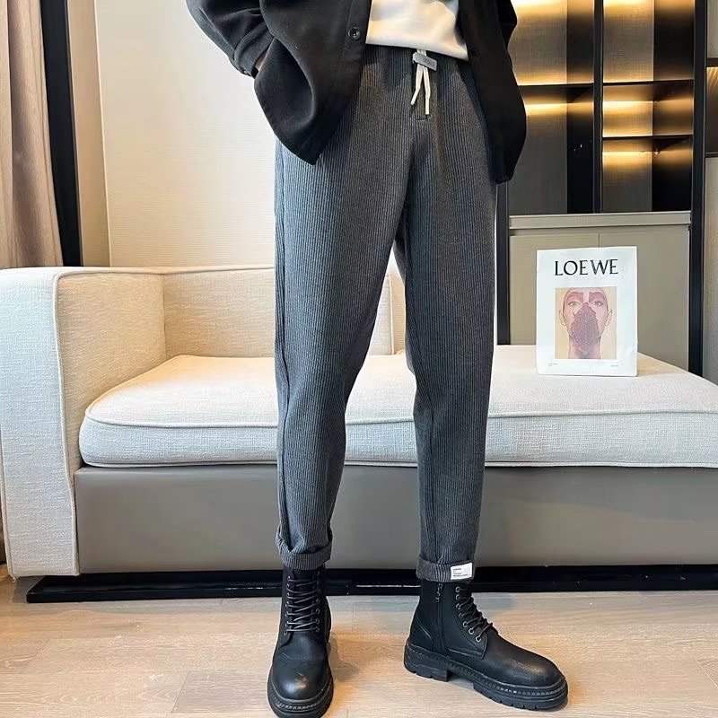 2023秋冬新款加绒灯芯绒男裤百搭潮流休闲裤保暖束脚纯色外穿裤子