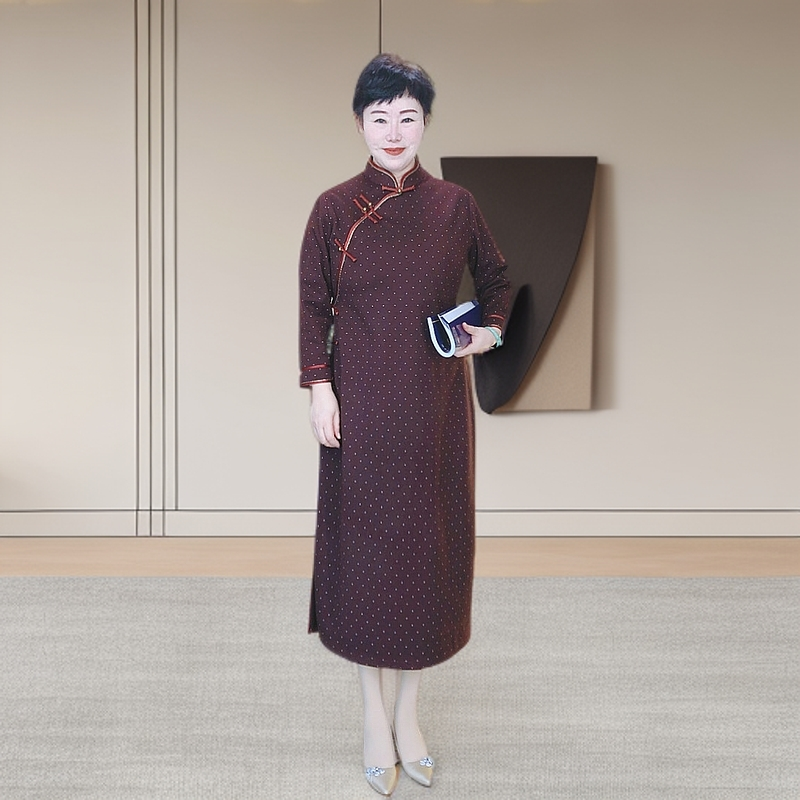 【满天星】安克拉红尼料大码春季款旗袍婚庆喜妈妈喜婆婆国风网红