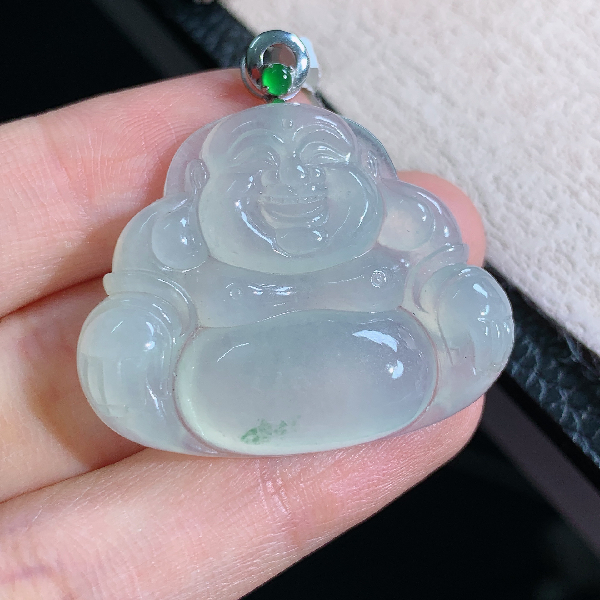 天然缅甸翡翠A货冰种佛公翡翠吊坠18k金镶冰透29.4x37x6.2