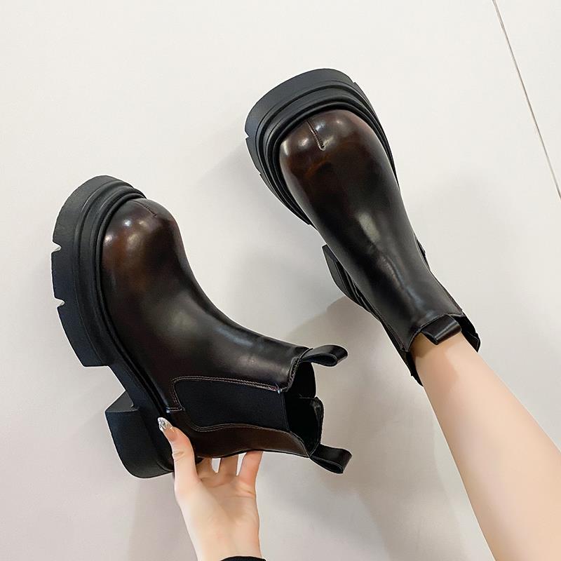 切尔西靴女短靴英伦风复古2023新款冬季加绒时尚小个子厚底马丁靴