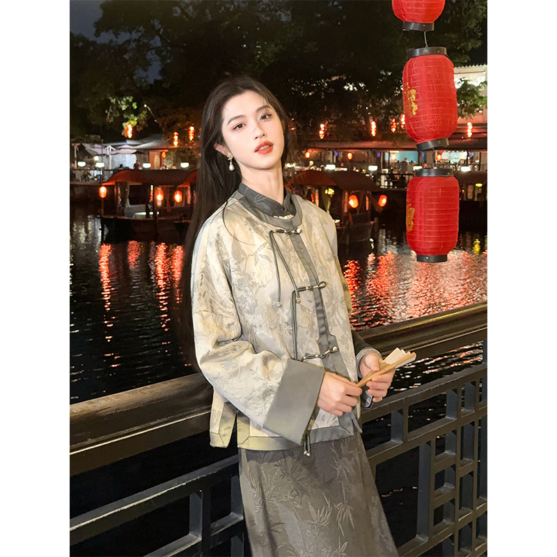 凌茜恣禾【舒亦安】新中式国风复古针织提花旗袍裙亲肤柔软提花外套