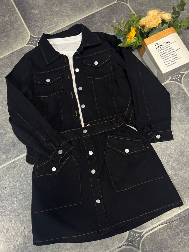 胖妹妹2024春秋季爆款牛仔外套短裙套装气质百搭超仙显瘦减龄女