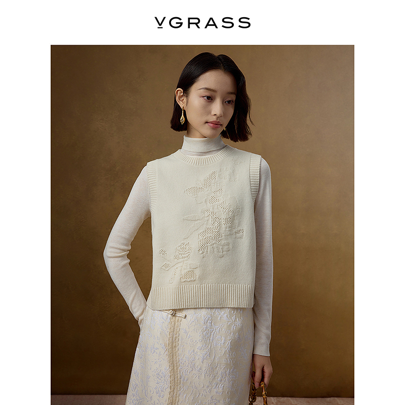 VGRASS镂空挑空肌理针织衫冬季新款针织打底马甲两件套VZZ4P4893D