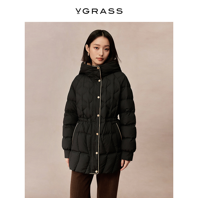 【晨粉专享价】VGRASS日式染色工艺撞色羽绒服冬季新款轻柔压光外套
