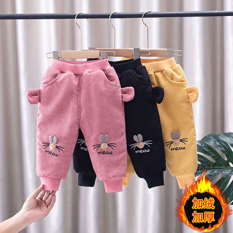 巴拉拉巴女童加绒加厚裤子小女孩冬装新款灯芯绒棉裤宝宝三层夹棉