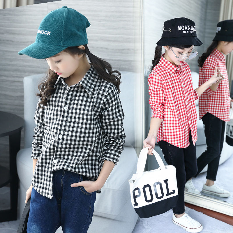 巴拉拉巴男女童格子长袖衬衫2024春秋新款中大童外套衬衣儿童